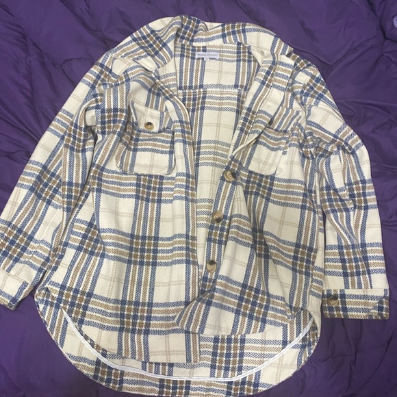 Cream and light blue plaid overcoat/jacket, from Urban Outfitters. - Picture 1 of 4